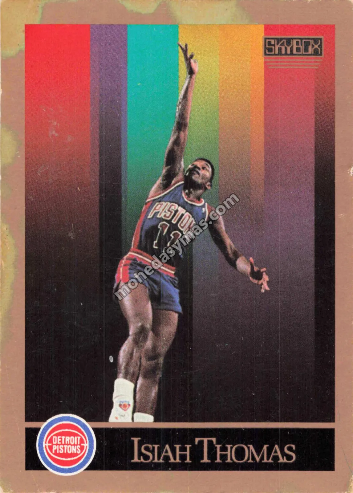 1990 SkyBox Isiah Thomas #93 (Detroit Pistons) Dañada con agua.
