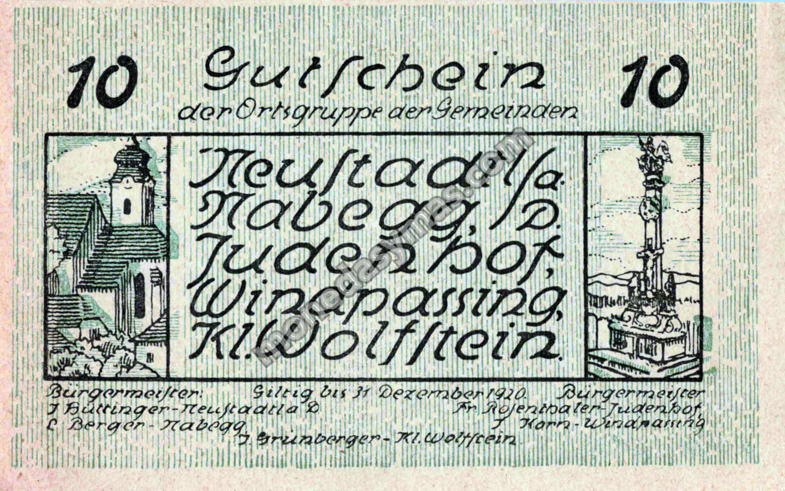 Austria Notgeld 10 Heller 1920 - Neustadtl a. d. D. (Verde)