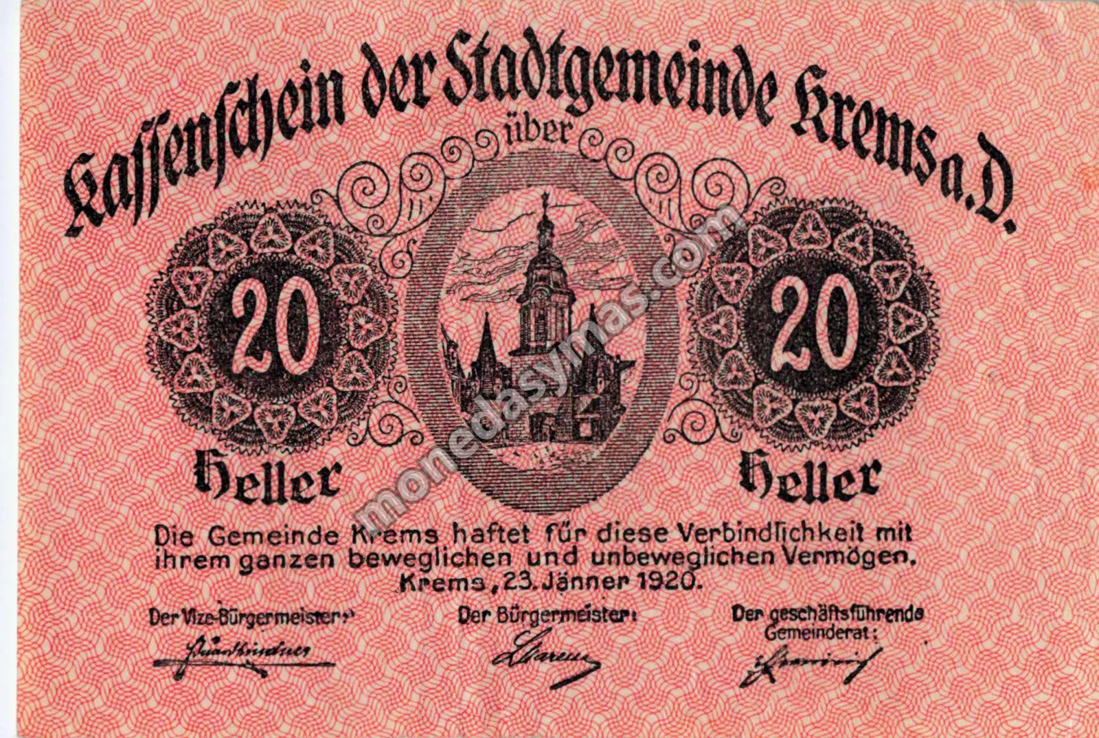 Austria Notgeld 20 Heller 1920 - Krems a. d. Donau (Serie Roja)