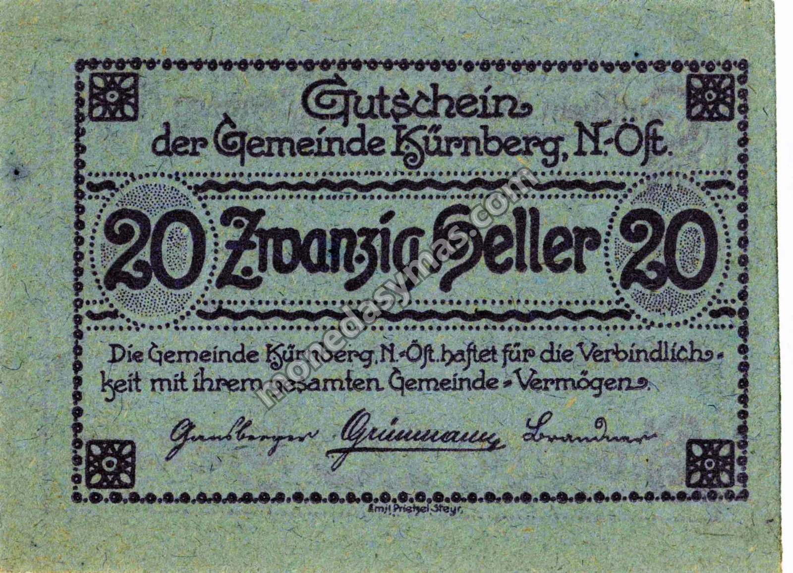 Austria Notgeld 20 Heller 1920 - Kürnberg, N.-Öst.