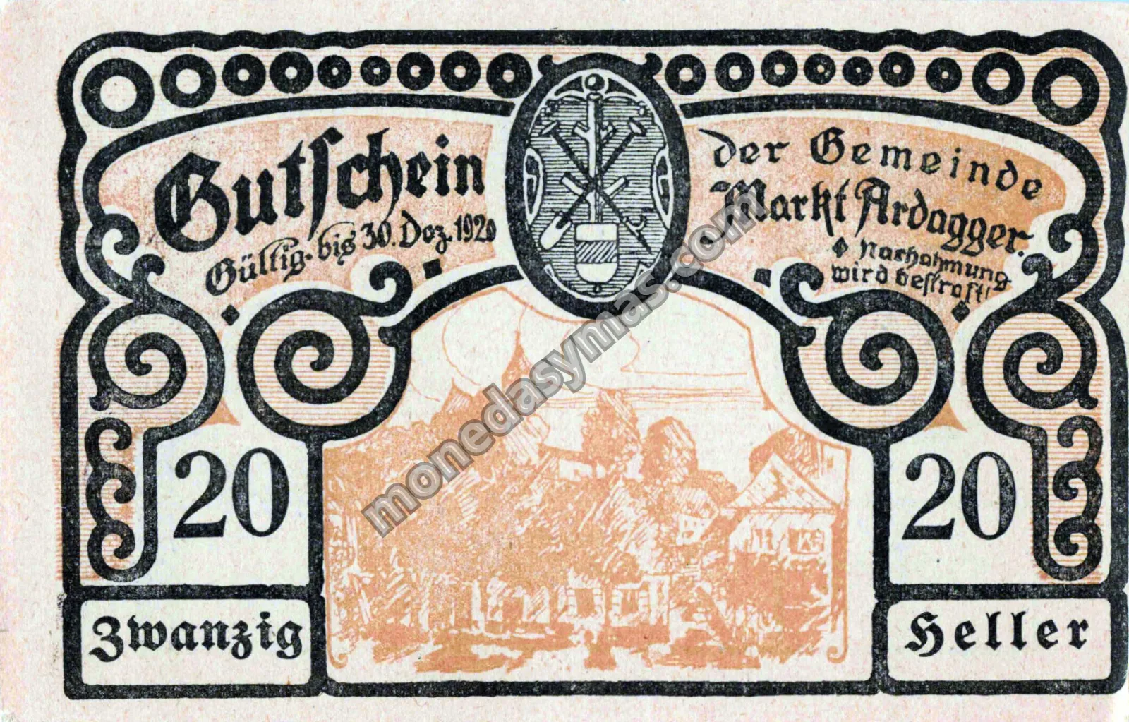Austria Notgeld 20 Heller 1920 - Markt Ardagger