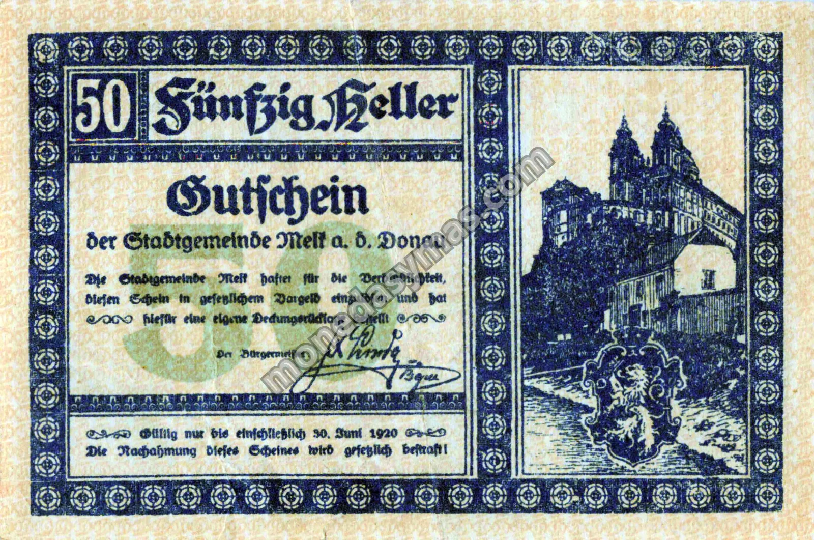 Austria Notgeld 50 Heller 1920 - Melk a. d. Donau