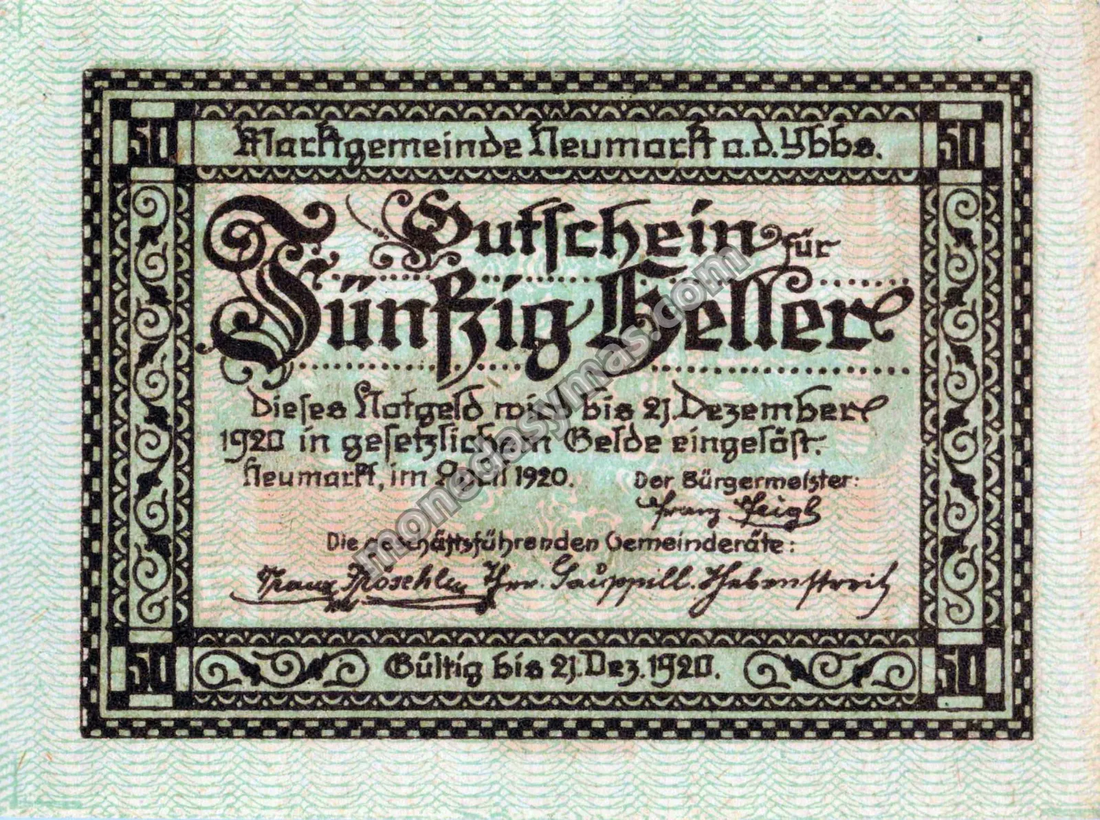 Austria Notgeld 50 Heller 1920 - Neumarkt an der Ybbs