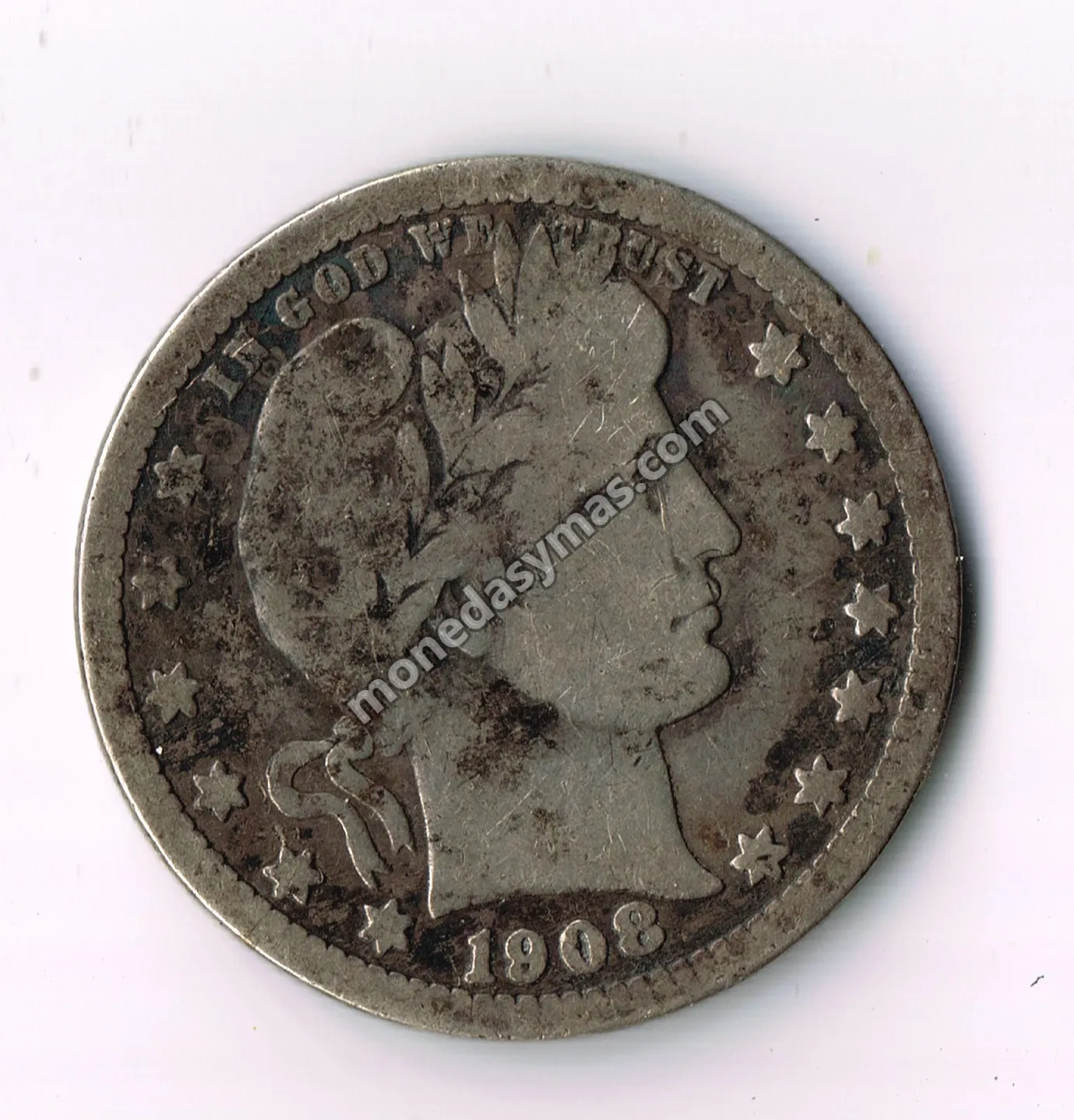 Barber Quarter 1908 (Tono Oscuro / Toned)